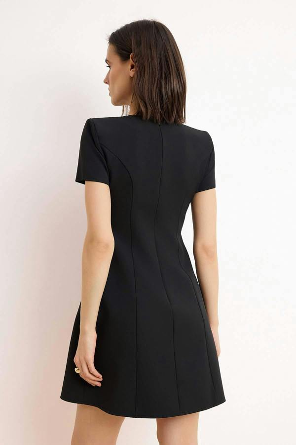 A-Line Short Sleeve Crew Neck Mini Dress
