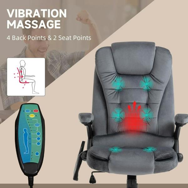 Grey massage recliner office chair with cushioned backrest and seat massage points
