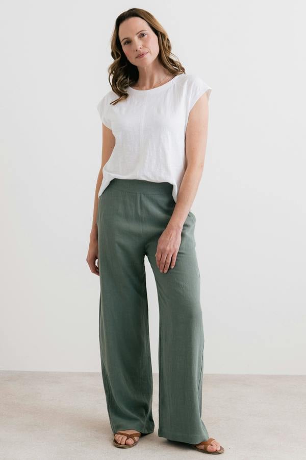 Lily & Me Grace Wide Leg Linen Blend Trousers Laurel