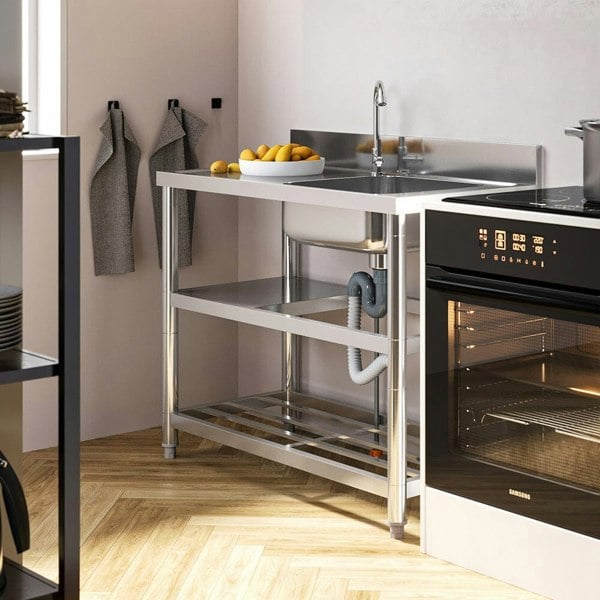 Stainless Steel One Compartment Sink with Shelves Living and Home