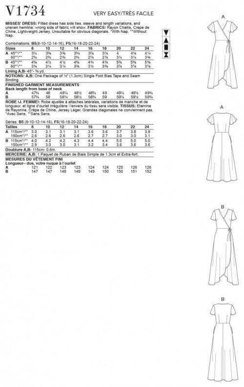 Vogue Sewing Pattern 1734, Dresses for Women, F5 (16-18-20-22-24) - Easy