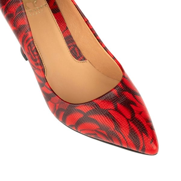 Embassy London Sophia Hollywood - Red - Women's pointed 3 inch heel pump in red rose print leather