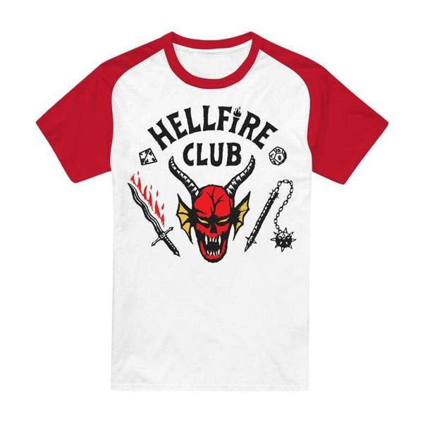 Stranger Things Unisex Adult Hellfire Club Raglan Baseball T-Shirt - White/Red - 