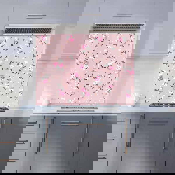 Warren Reed - Designer Pretty Pink Flower Pattern Kitchen Splashback
