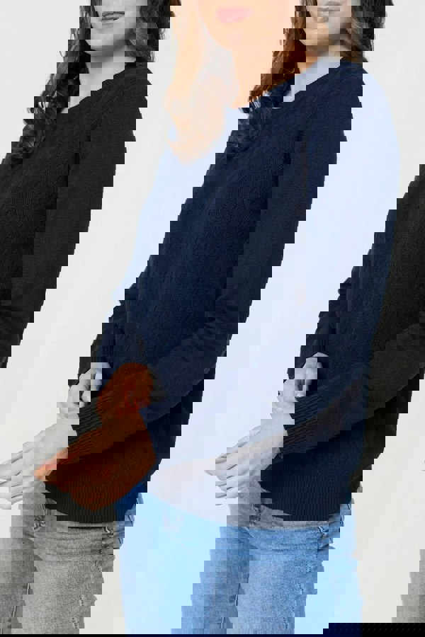 Navy | Textured Knitted Long Sleeve Jumper
