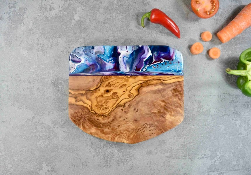 Cheese Board Gift with Purple Resin Art 21cm - Mother's Day Gift Idea