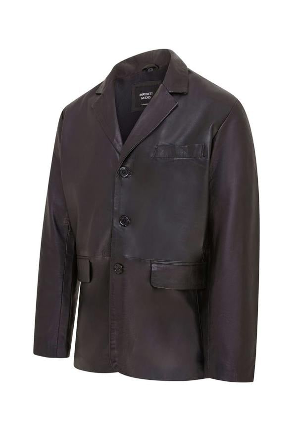 Infinity Leather Mens 3 Button Italian Leather Blazer Jacket - Fauske
