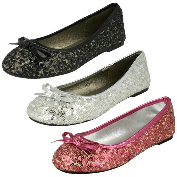Spot On Girls Spot On Flat Bow Trim Sequined Ballerina