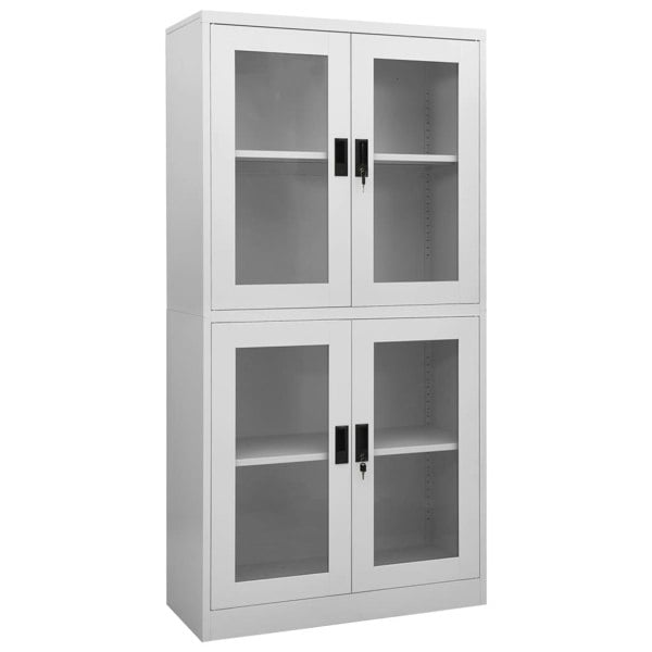 Berkfield Office Cabinet Light Grey 90x40x180 cm Steel and Tempered Glass