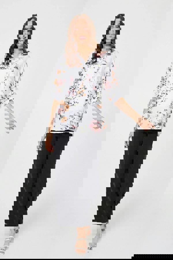 White | Sequin Trim V-Neck Relaxed Blouse