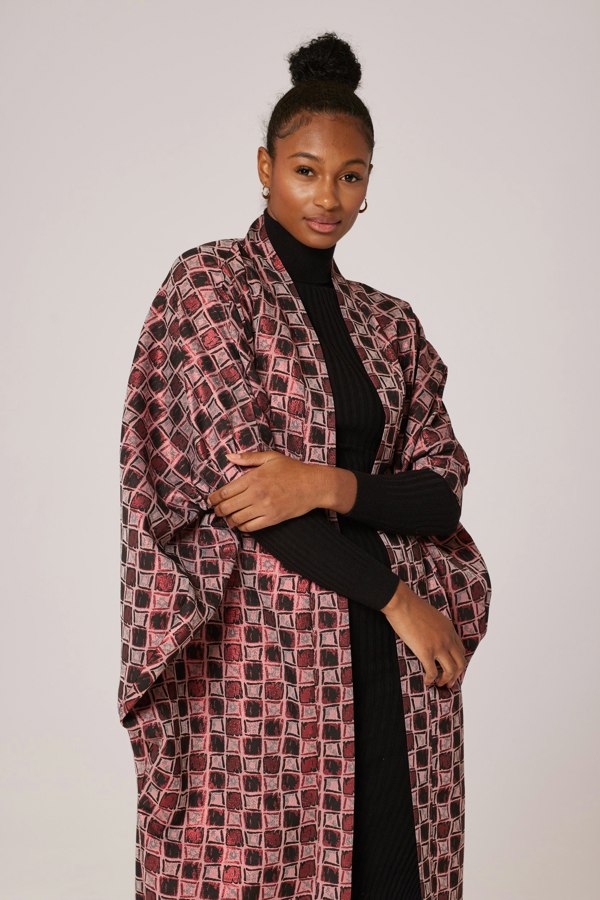 Lioness by TF Red Squared Midi Kimono