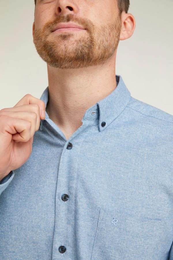 Blue Warm Handle Button Down Collar Casual Shirt