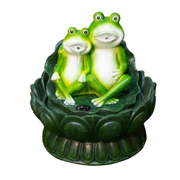 Gardenwize Solar Powered Two Frogs on a Lily Pad Water Feature with LED Light & Battery Backup