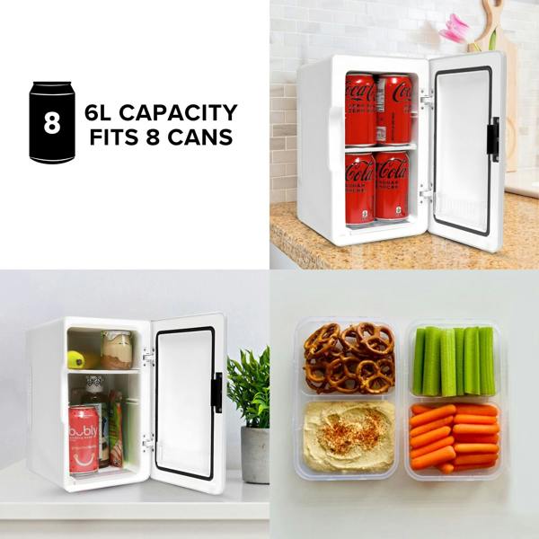 Koolatron 6L Mini Fridge 8 Can White Skincare Fridge | Quiet, Portable 12V Cooler & Warmer for Home & Car
