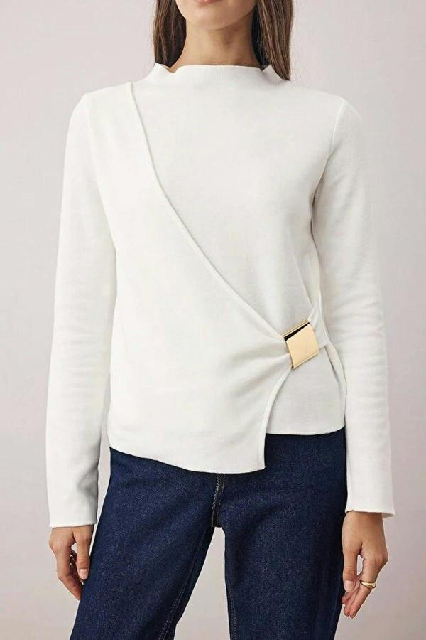 WOVCOR Accessory Detailed Wrap Long-Sleeved Knitted Blouse