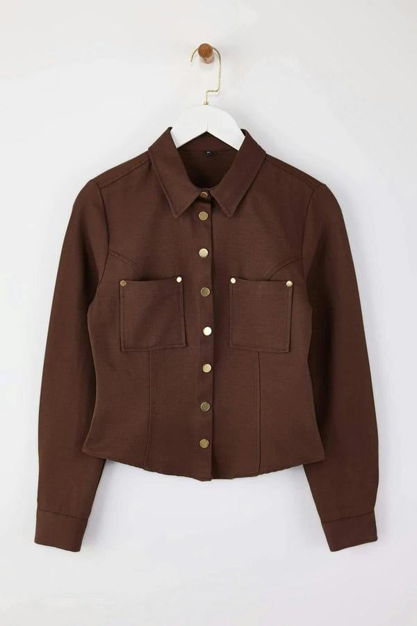 WOVCOR Gabardine Shirt with Gold Button Detail
