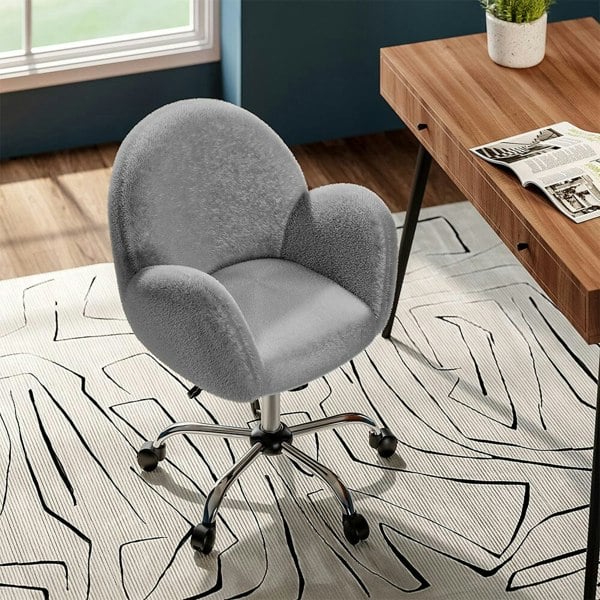 Grey Plush Adjustable Office Chair with Armrests and Rolling Wheels Living and Home
