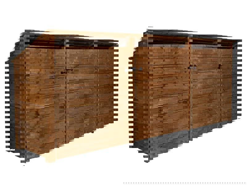 Arbor Garden Solutions Wooden Log Store (Roof Sloping Back) with Doors and Shelf W-335cm, H-126cm or 180cm, D-88cm - Brown Finish