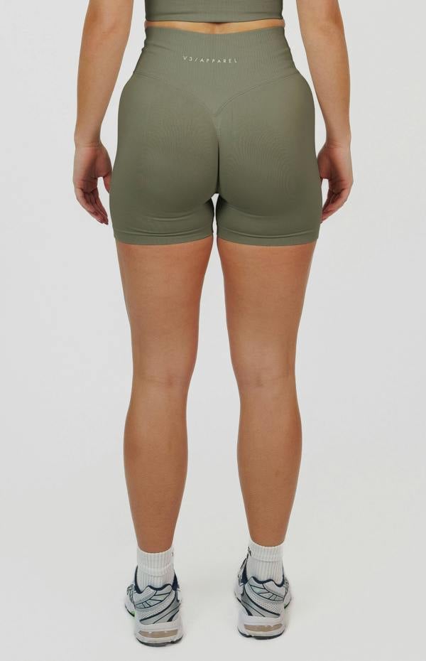 V3 Apparel Form Seamless Scrunch Sports Bra, Leggings & Shorts Set - Olive Green