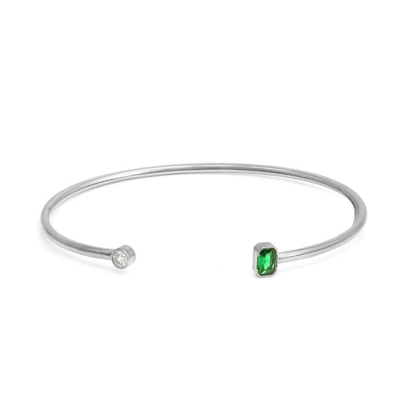 Say It With May Emerald Birthstone Bangle - Silver Plated