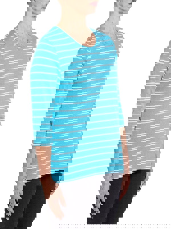 PennyPlain Scoop Neck Striped Top Top - Lagoon