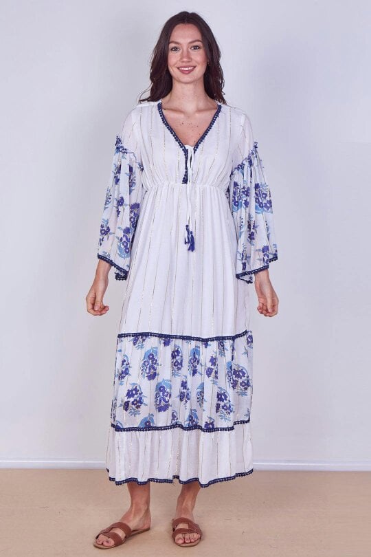 Bohemian Tiered Maxi Dress – Flowy Viscose Elegance