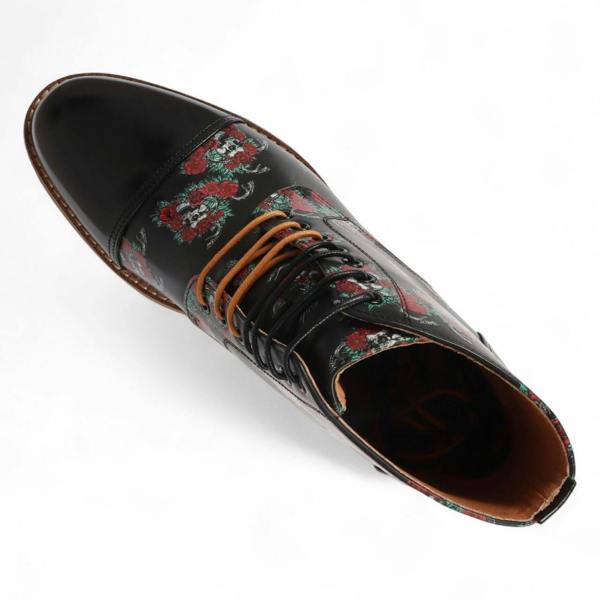 Justin Reess Men's Black Floral Leather Oxford Ankle Boots - Adam Skull