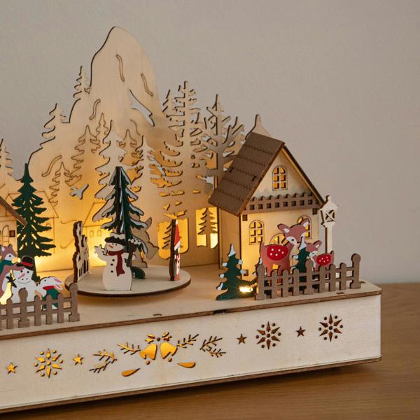 Samuel Alexander 28cm Light Up Wooden Winter Village Christmas Scene with 8 Warm White LEDs