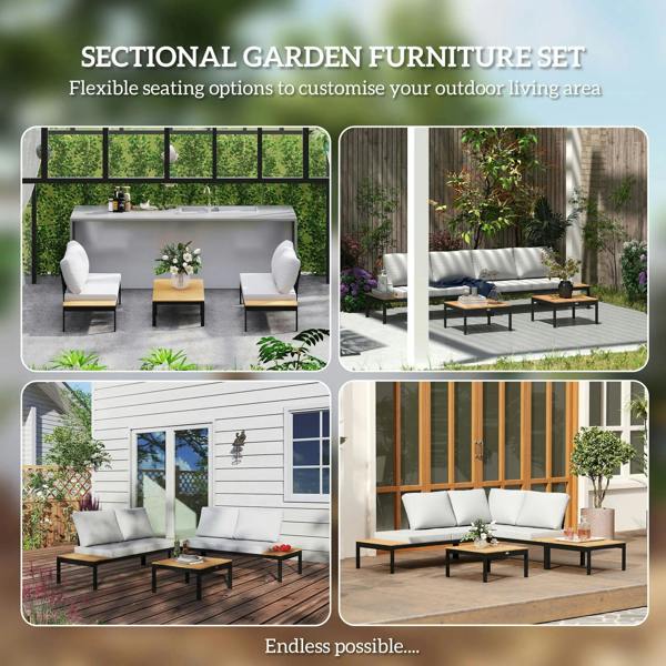 Wyld Haus Matuki Wood Teak 4 Seater Garden Corner Sofa Set With 2 Coffee Tables