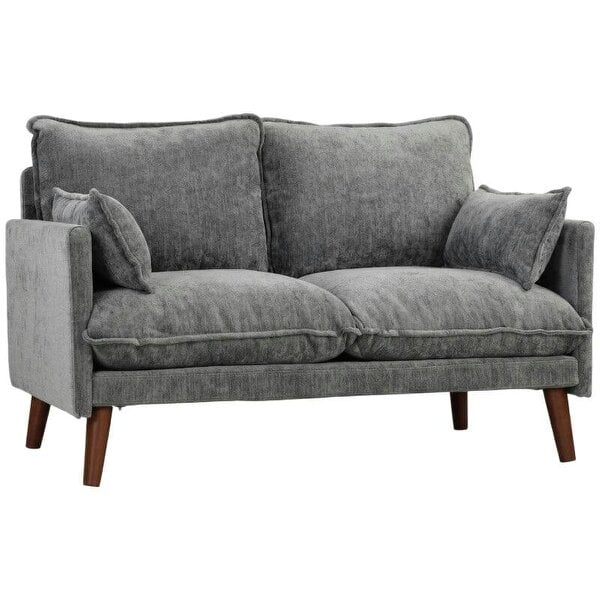 2 Seater Sofa, Loveseat Sofa with Spring Cushions, Wide and Deep Seat, Wood Legs, Grey