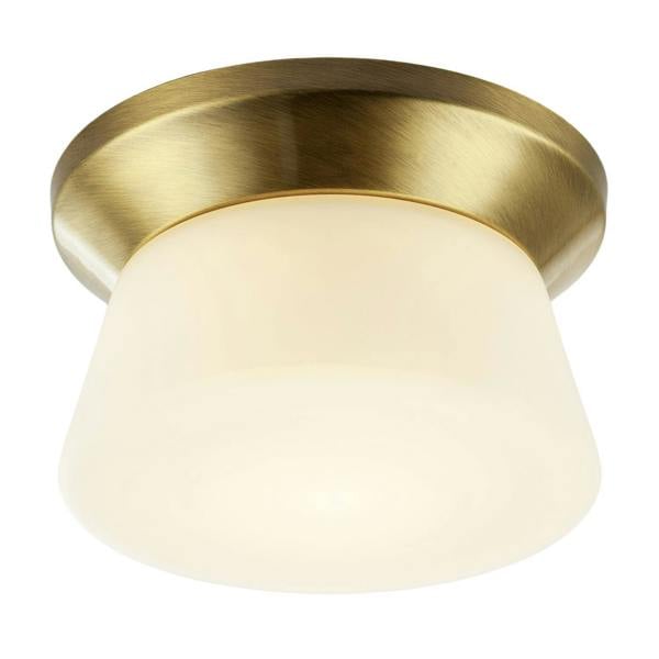 Modern Antique Brass LED Bathroom Ceiling Light with Opal White Glass Image 4