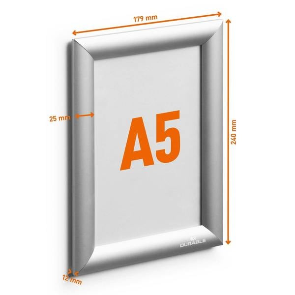 Durable Aluminium Snap Frame Retail Clip Poster Holder Notice Board | A5 Silver