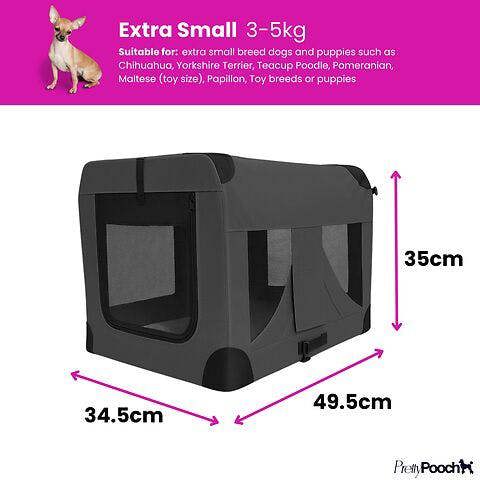 Pretty Pooch Foldable Soft Dog Crate Pet Travel Kennel Xtra Small with Steel Frame & 600D Oxford Fabric Washable Bed & Pop Up Bowl