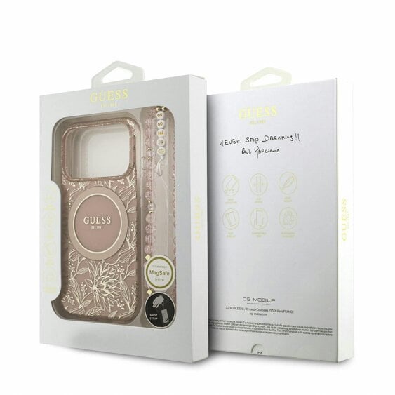Guess IML Flowers Electro Pearl Strap MagSafe Case for iPhone 17/18 Pro Max 6.9" Pink - GUHMP18XHCPOFPP