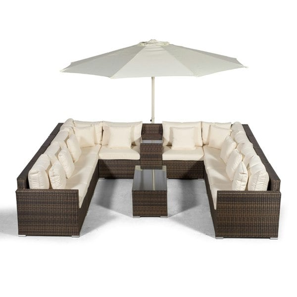Giardino Havana 10 Seat Rattan Sofa Set w/ Armrest Drinks Cooler and Coffee Table