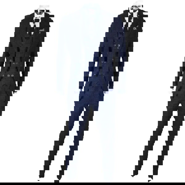 Robert Simon Luis - Men's Blue Plaid Check Slim Fit 3 Piece Suit