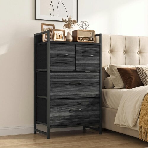 HOMCOM Bedroom Chest of Drawers Drawer Dresser with Shelf Black Wood Effect