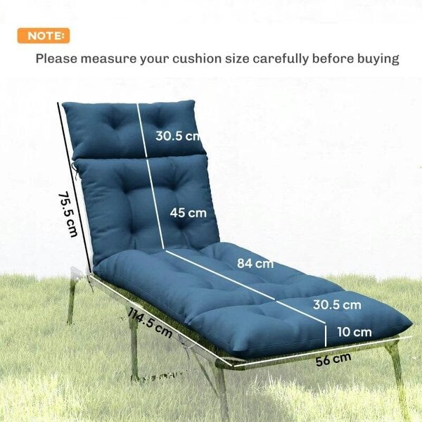 Set of Two 190 x 56cm Sun Lounger Cushions - Navy Blue