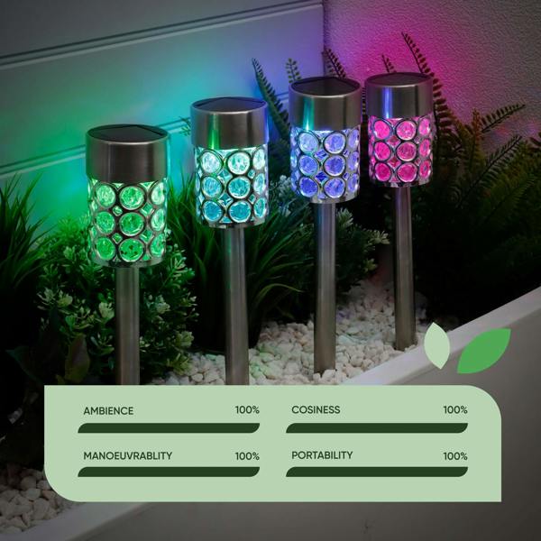 Gardenwize Pack of 4 Solar Crystal Stake Lights – Colour Changing LED Garden Lights