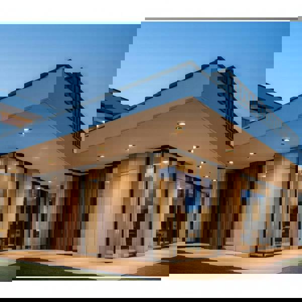 IP65 spotlight in the soffit of a modern house