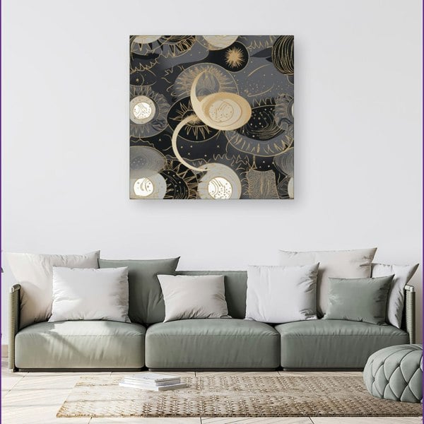 Warren Reed Abstract Silver Gold Sun and Moon Canvas