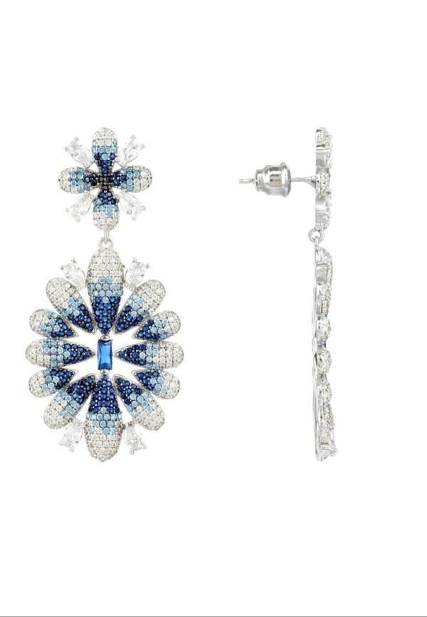 Babylon Ice Blue Gradient Flower Drop Earrings Silver - LATELITA Earrings