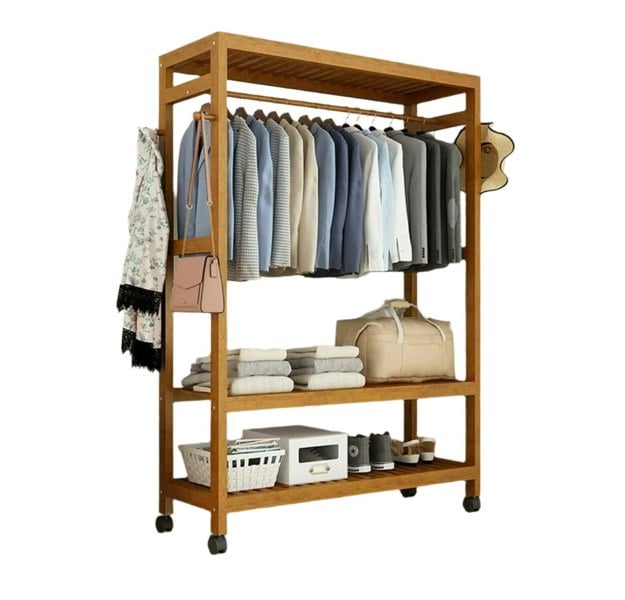 Modcraft Heavy Duty Wooden Clothes Stand – Garment for Open Wardrobe with Wheels