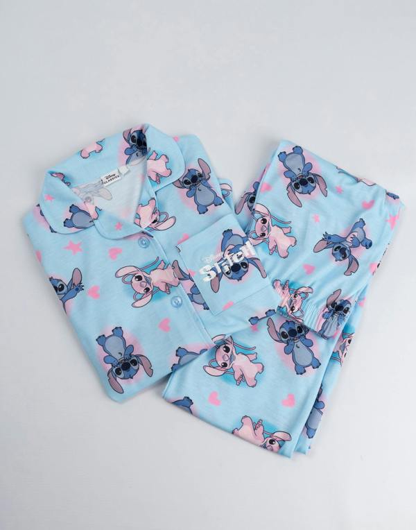 Vanilla Underground Disney Lilo & Stitch Girls Blue Character Long Sleeve Long Leg Pyjama Set