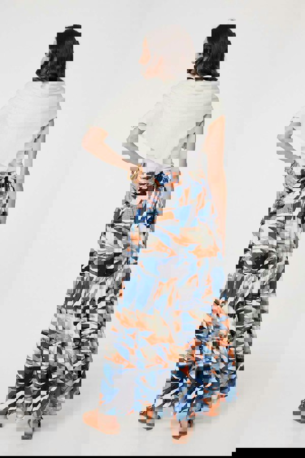 Blue | Printed Tiered High Waist Maxi Skirt