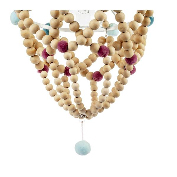 Wooden Beaded Chandelier Style Pendant Shade with Coloured Pom Poms Image 5