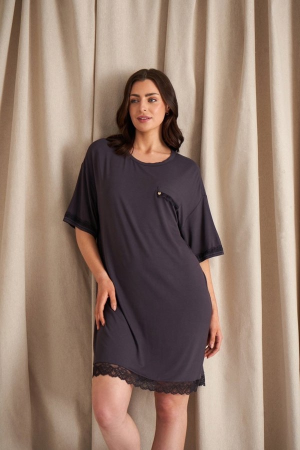 Bamboo Lace Tee Dress in RavenNightwear
