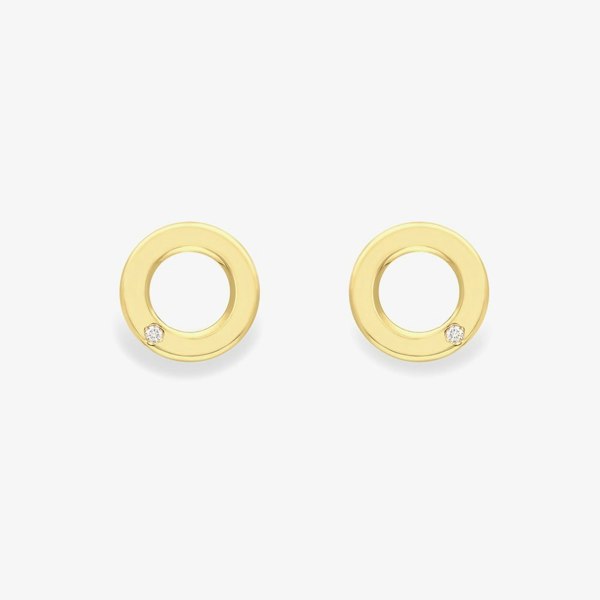 T. H. Baker 9ct Yellow Gold Diamond Open Circle Stud Earrings 12325147264