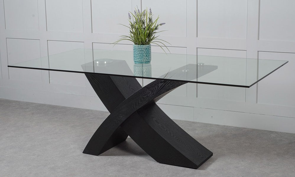 That's Furniture Valencia X Shape Glass Dining Table - 200cm Oak