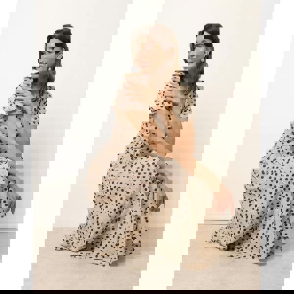 Blue Vanilla Milkmaid Polka Dot Puff Sleeve Dress